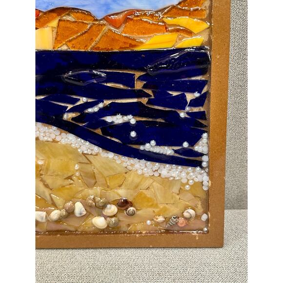 Handmade Art Glass Mosaic Seascape Art Beach Ocean View Landscape Signed - Picture 5 of 8